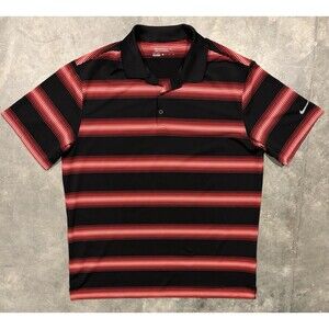 Nike Golf Polo Shirt XL Black Pink Red Striped Tour Performance Stretch Mens